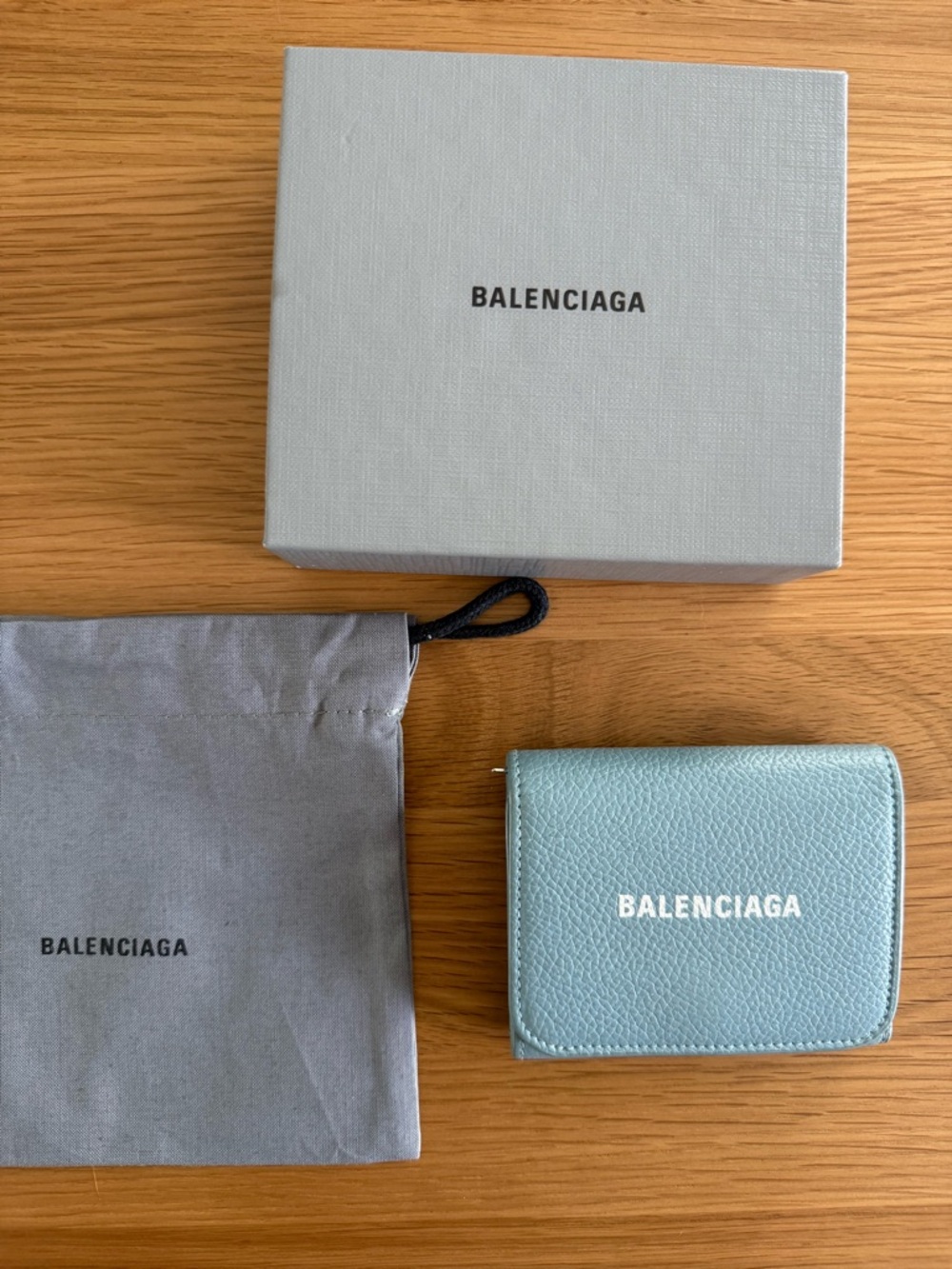 Balenciaga Pebbled Leather Trifold Wallet in Pale Blue